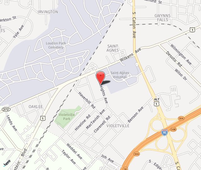 Location Map: 1001 Pine Heights Avenue Baltimore, MD 21229